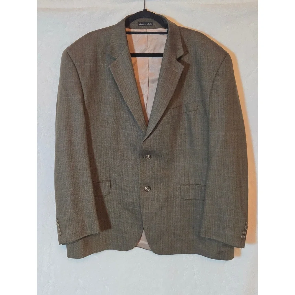 Lauren Ralph Lauren Mens 48R Wool Blazer Brown Herringbone Windowpane Sport Coat